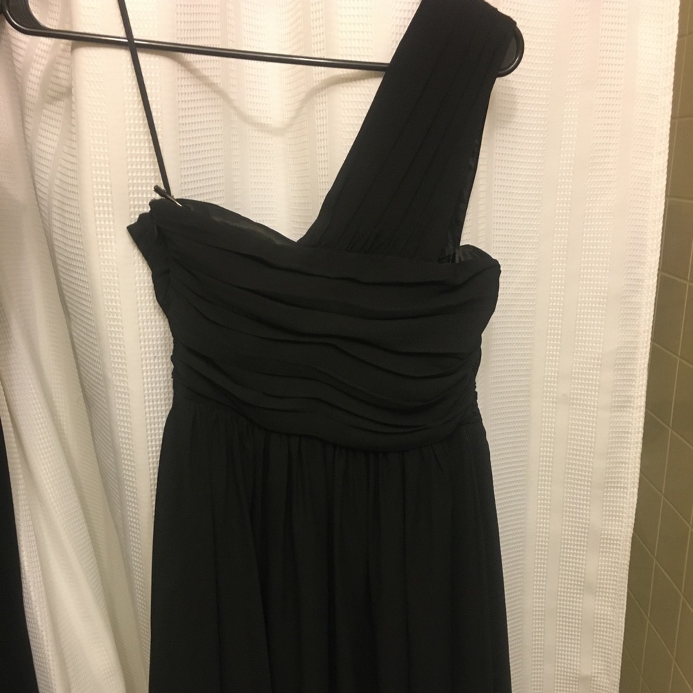 One shoulder mid thigh length dress.